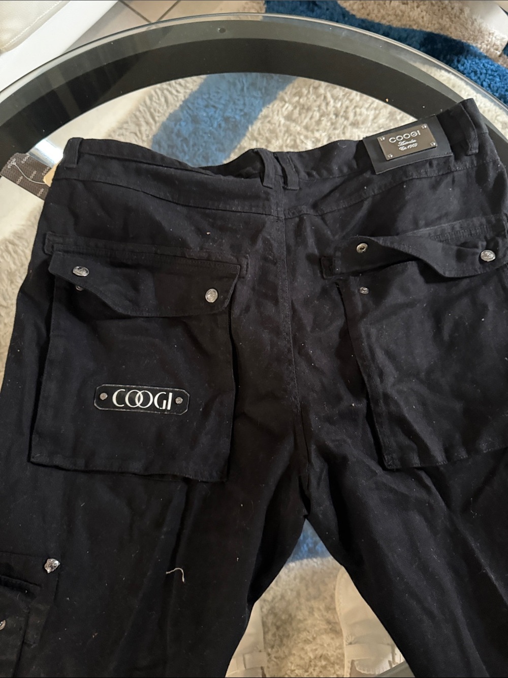 COOGI Black Cargo Utility Pants with Logo Patch